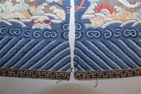 A Chinese Kesi rank badge, 19th century, 30 x 27cm, in two halves